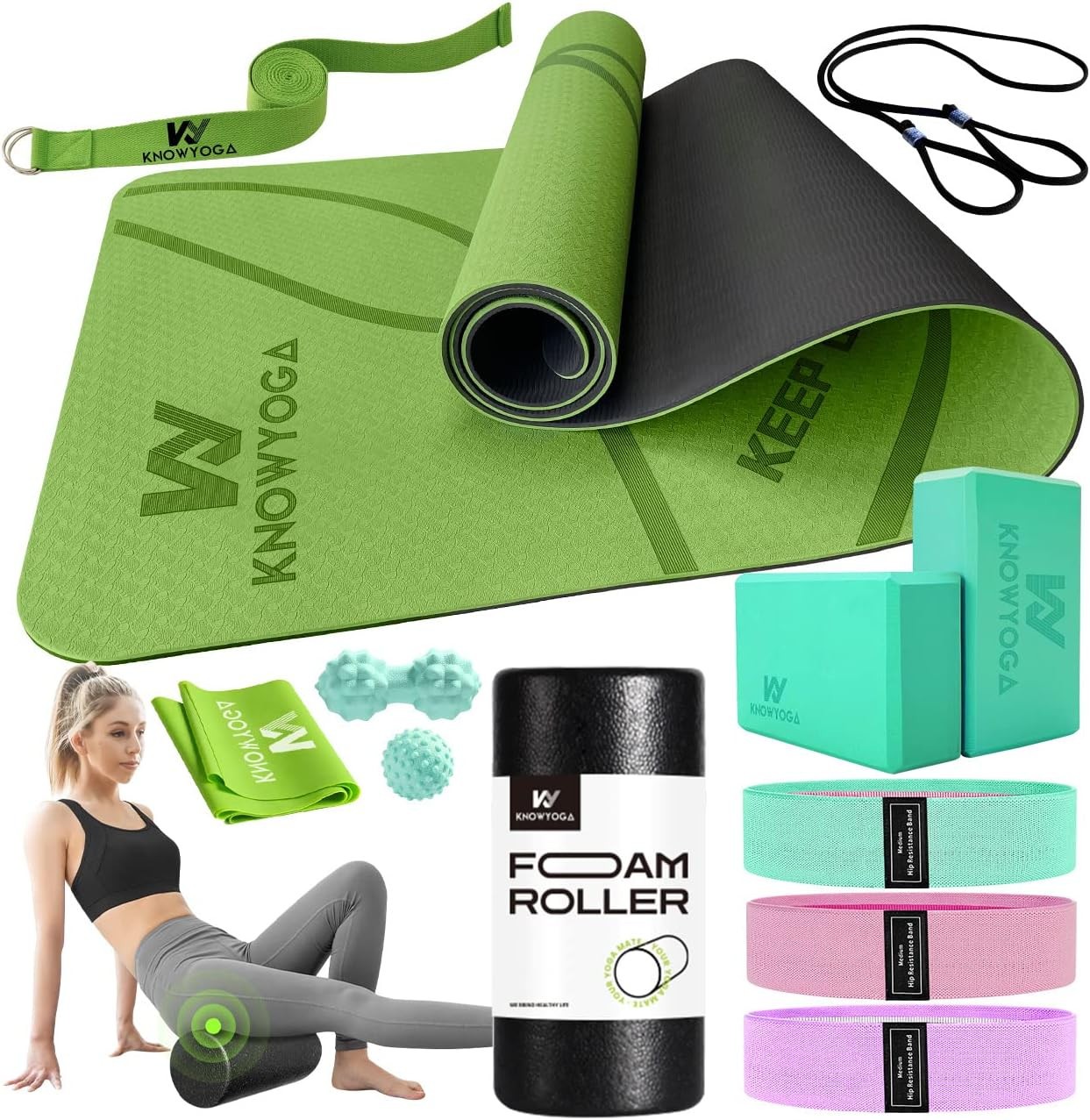 Yoga Starter Kit 12 in 1 – Yoga Set Include Yoga Mat, Foam Roller, 4 Resistance