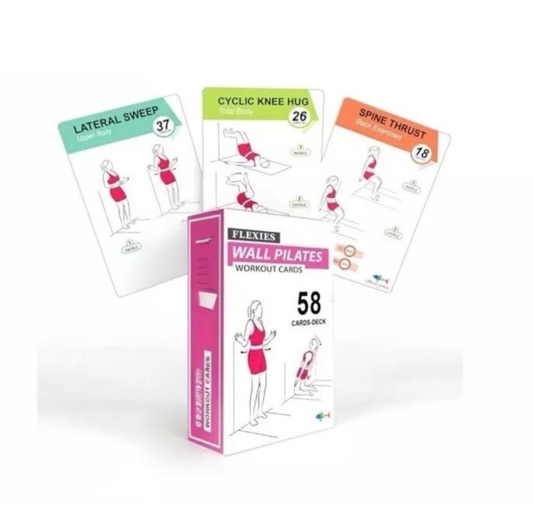 58 Wall Pilates Exercise Cards with Breathing Tips, Guide, Goal, Calendar Info