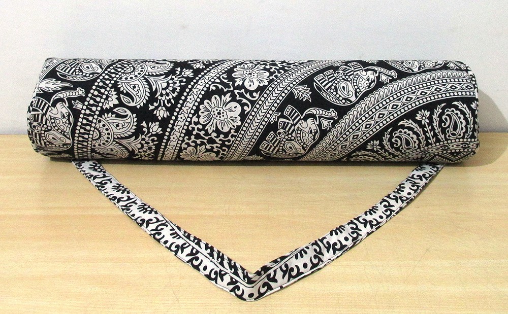 Indian Black Elephant Yoga Mat Carrier Bag Mandala Large Bag With Shoulder Strap