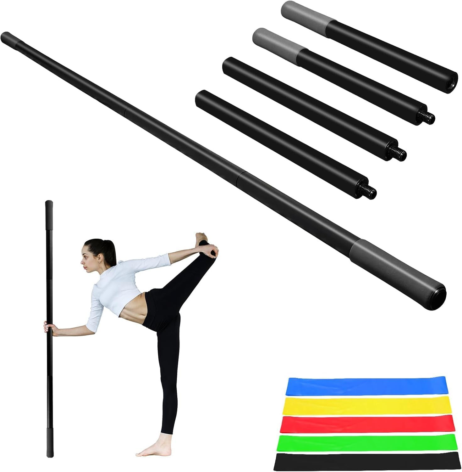 5Ft Adjustable Steel Yoga Stick with Foam Handles & Non-Slip Ends