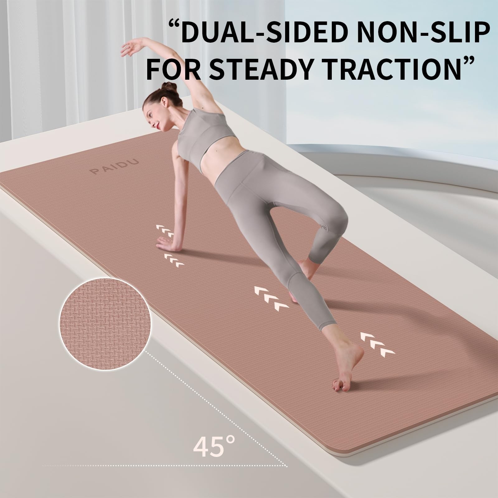 PAIDU Yoga Mat Non Slip Anti-tear,extra thick-2/5 inch（10MM）High R