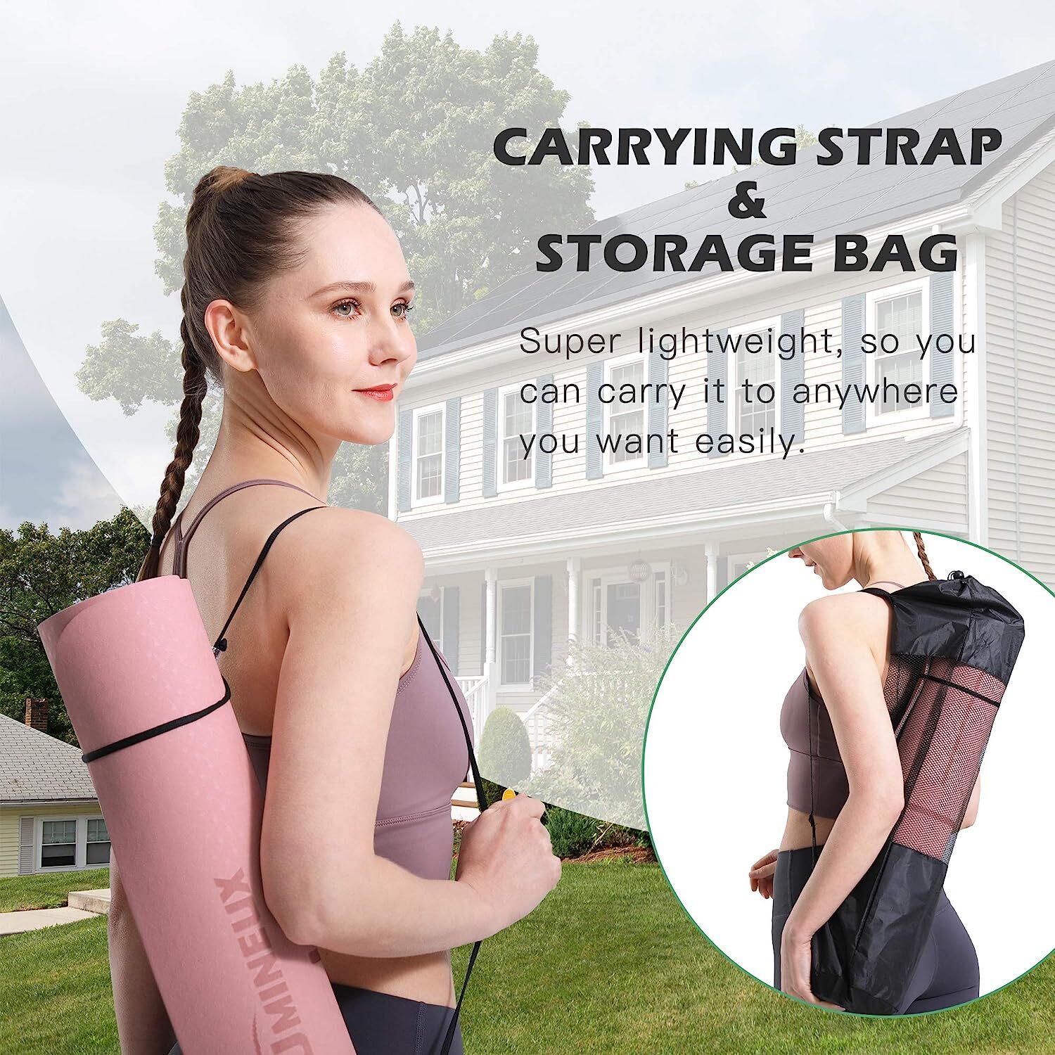 Anti-Tear 1/4&Prime; Thick Yoga Mat Non Slip w/ Carrying Sling & Storage Bag- Workout
