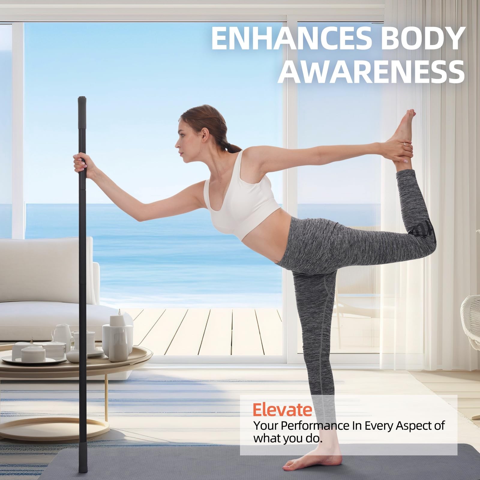 Adjustable Yoga Stick 30/45/60 in, Fully FoamSleeved Steel Stretching & Mobil…