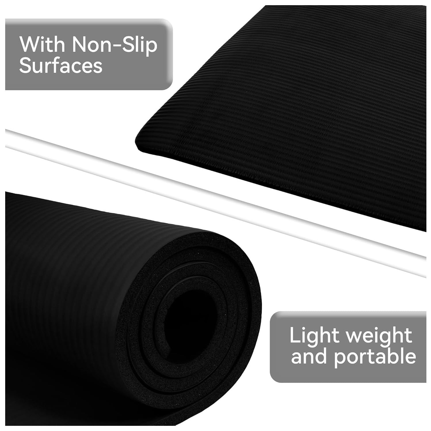 Fitvids 1/2-Inch Thick High Density Foam Exercise Yoga Mat One Size, Black