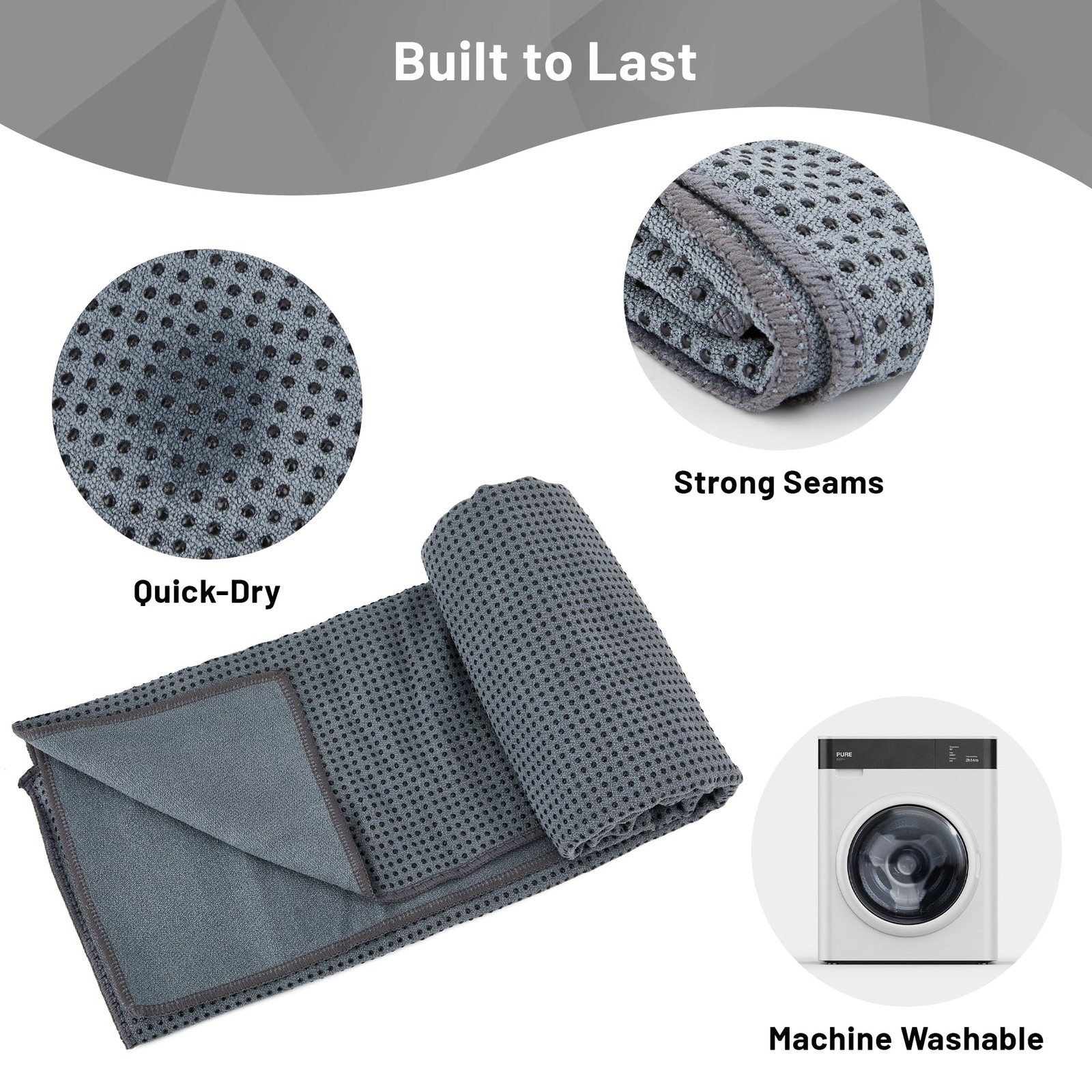 Non Slip Hot Yoga Towel with Grip Dots – Sweat 72 inches x 24 inches, Grey