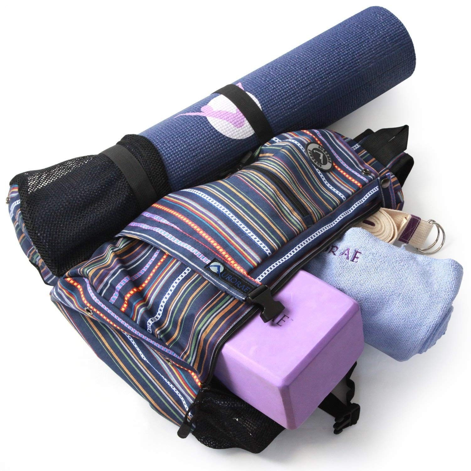 AURORAE Yoga Mat/Gym/Picklleball Cross-body Travel Sling Small, Purple Stripe
