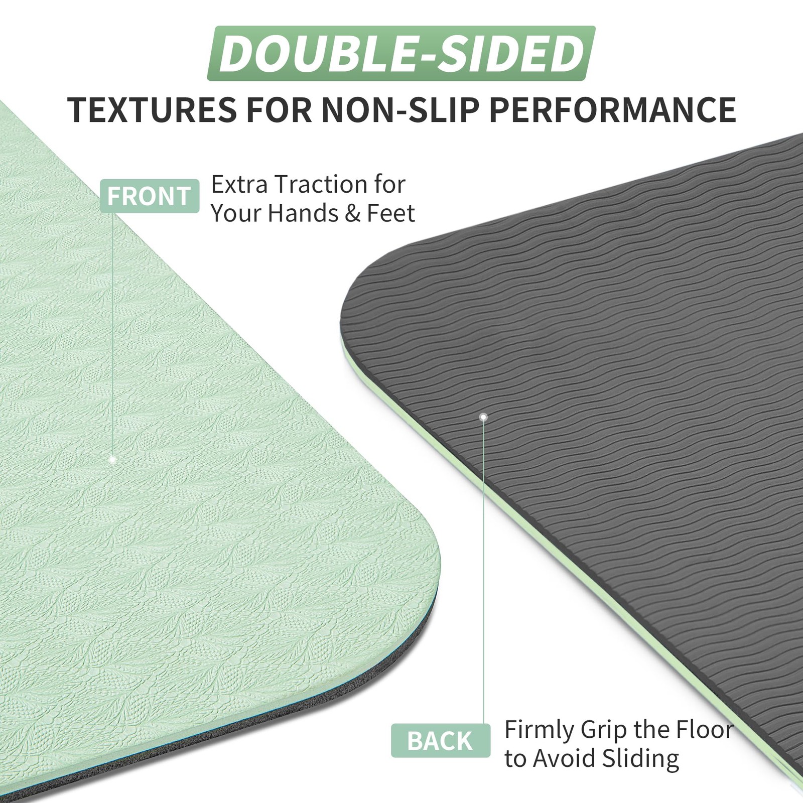 CAMBIVO Yoga Mat for Women Men Kids, 72&Prime; x 72*24*0.24 inch, Mint Green+Gray