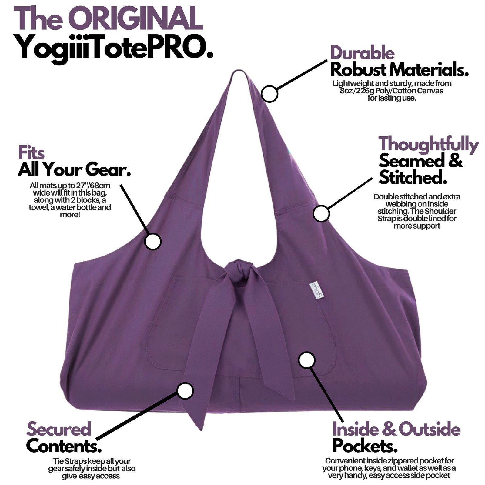 Yogiii Yoga Mat Bag | The ORIGINAL YogiiiTotePRO | Large Yoga Mat Bag or Yoga…