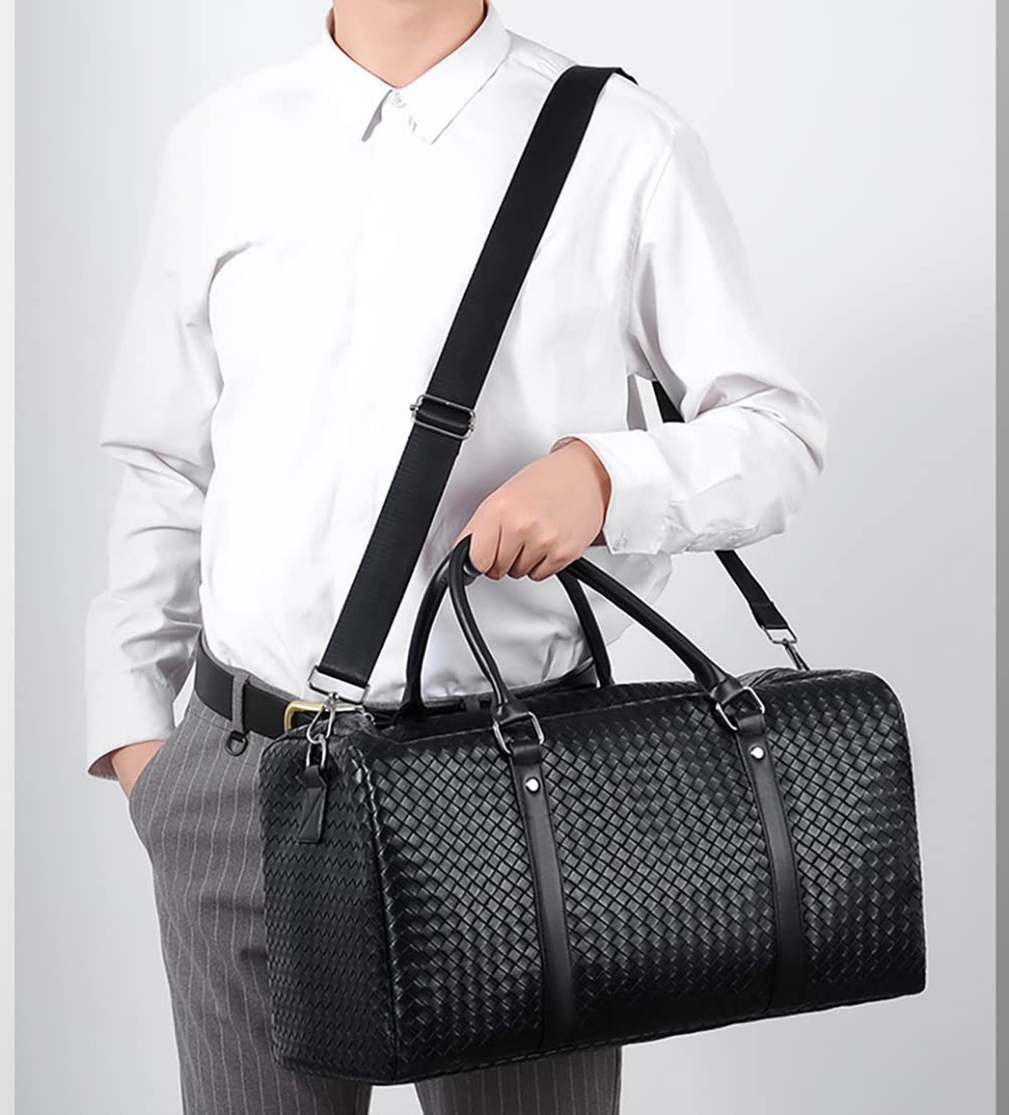 Leather Travel Duffle Bag for Men, Woven Carry On Weekender Overnight Bags fo…