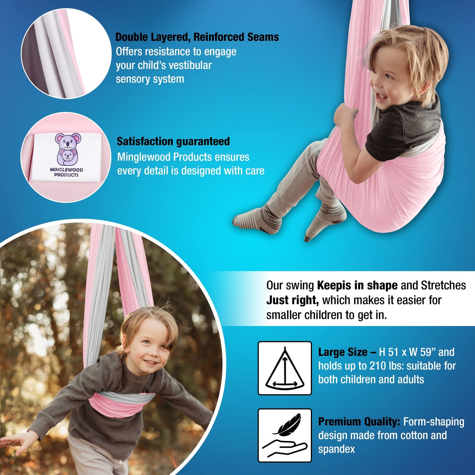 MINGLEWOOD Sensory Swing for Kids – Indoor Swing Set with 360° Swivel