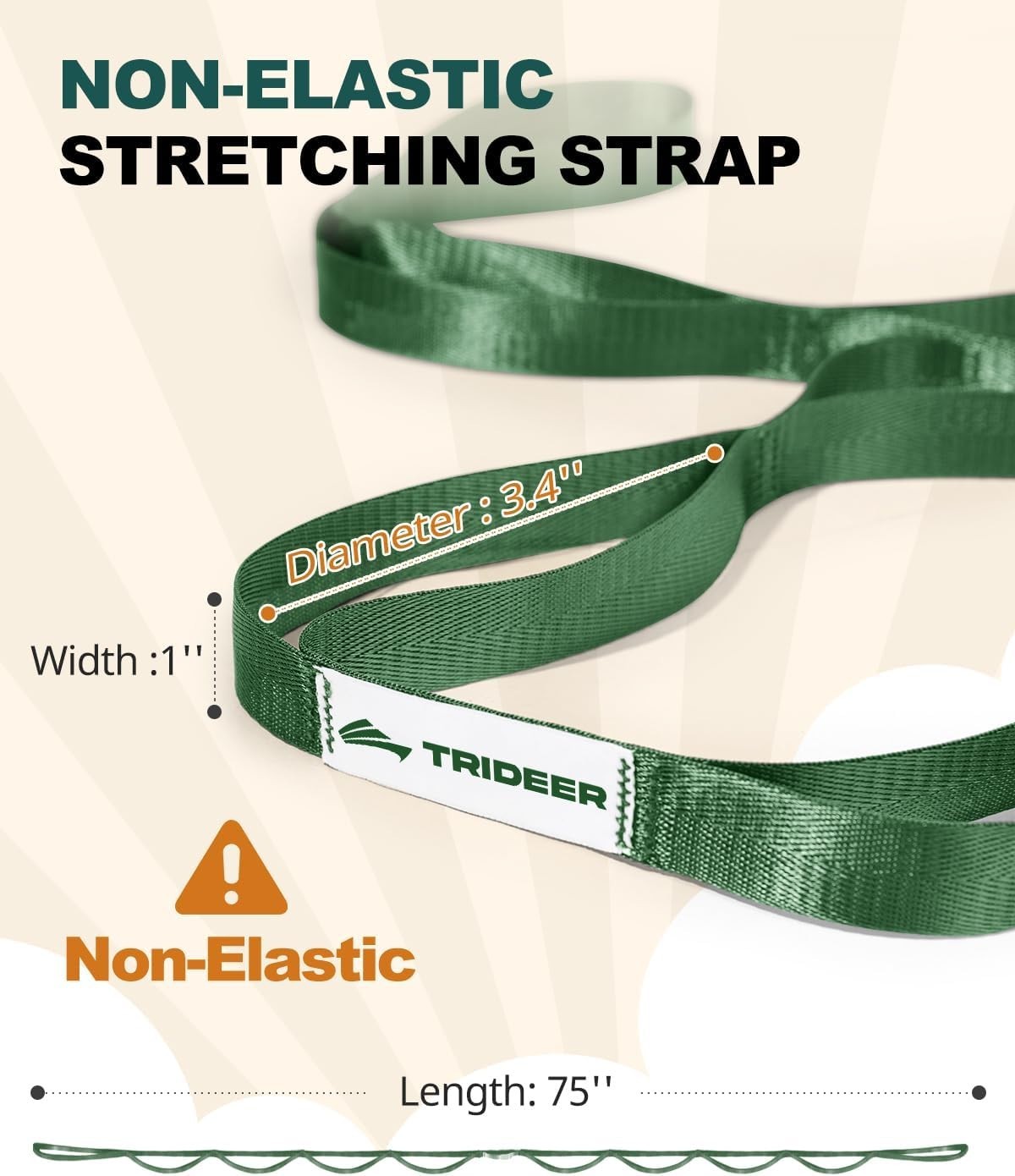 Versatile 75-Inch No-Stretch Yoga Strap for Therapy & Mobility – Green