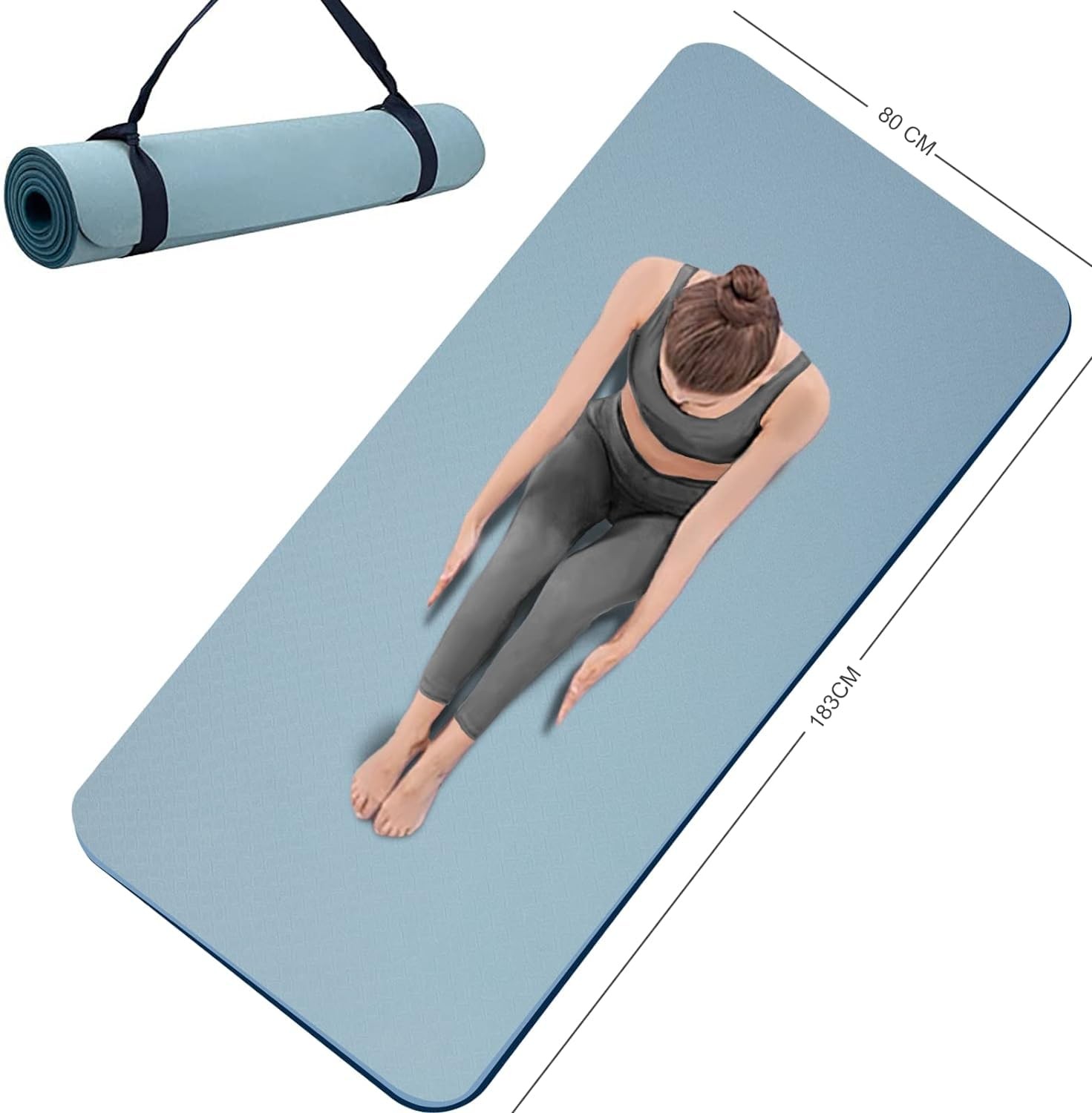 Yoga Mat Double-Sided Non Slip, 72 » x 32 » x 7mm – Extra 72 x 32 x 7mm, Blue