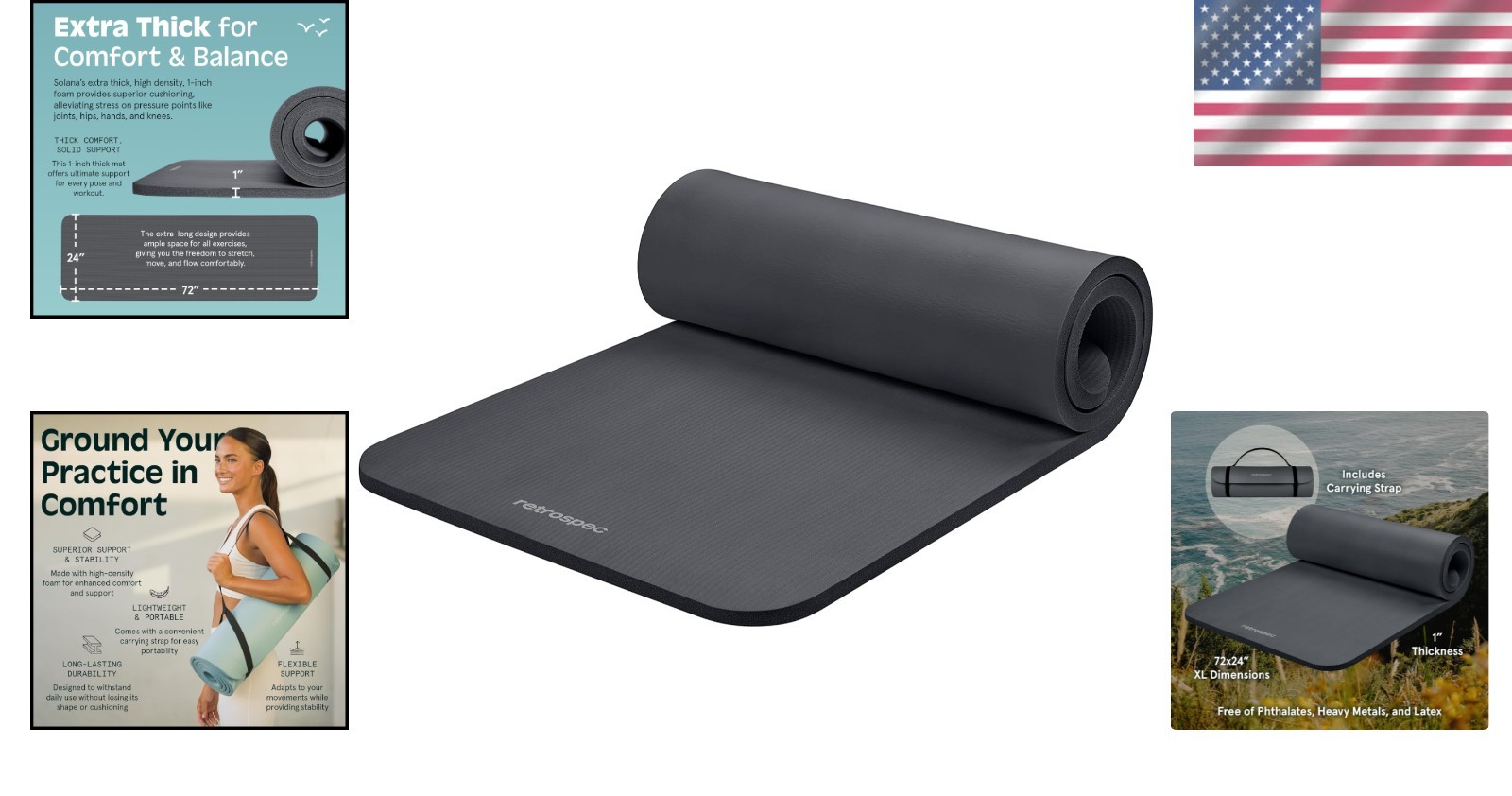 71×24 Inches Extra Thick Yoga Mat 1-Inch High-Density Foam – Roll-Up Exercise…