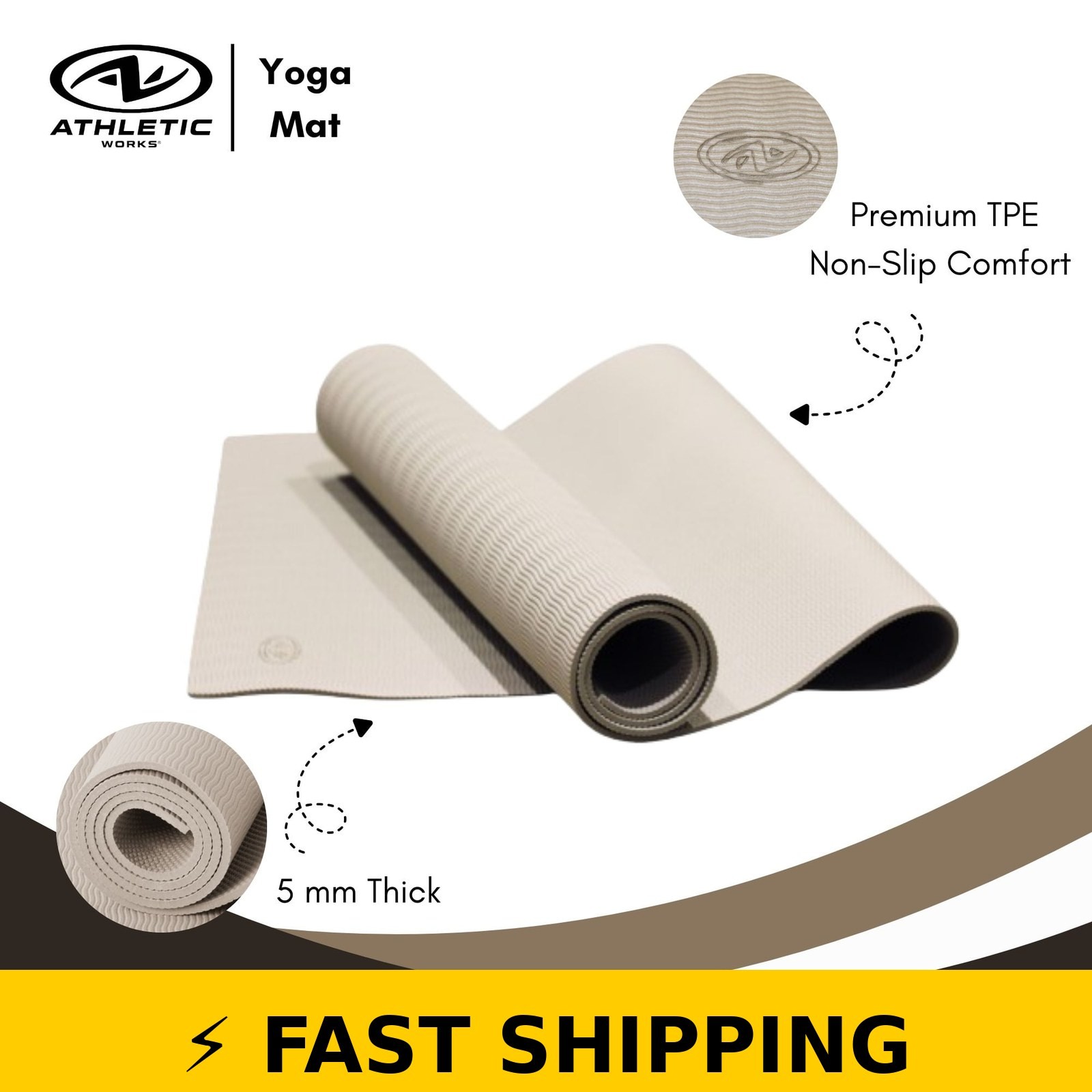 Athletic Works 68×24 inch TPE Yoga Mat with Carry Strap