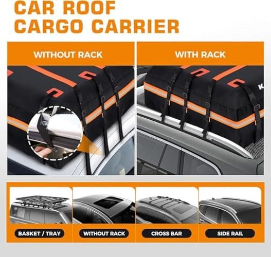 Car Rooftop Cargo Carrier Bag, Waterproof Car Roof Luggage 15 Cubic Feet