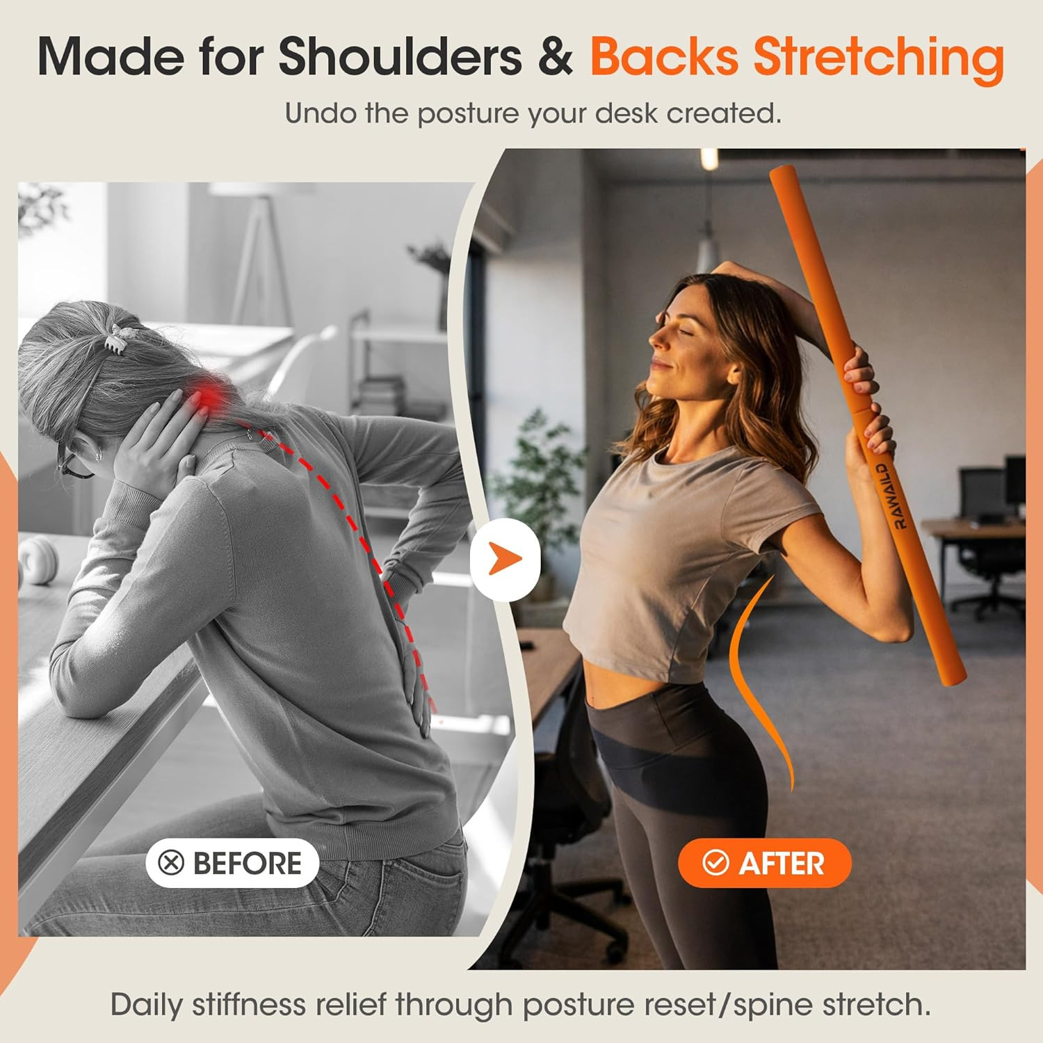 Yoga Stick, Upgraded 5Ft Sturdy Steel Mobility Stick, Adjustable Exercise Equipm