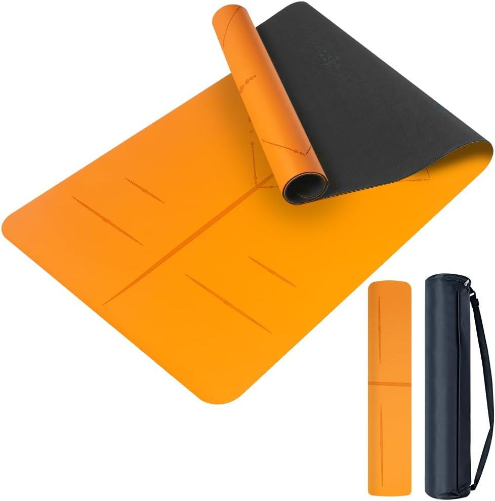Eco-Friendly Non-Slip Yoga Mat 5mm with Alignment Guide & Carrying Bag