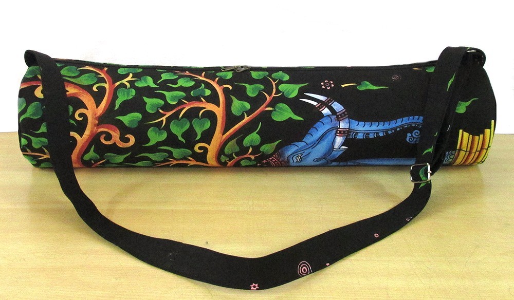 Indian Black Elephant Yoga Mat Carrier Bag Mandala Large Bag With Shoulder Strap