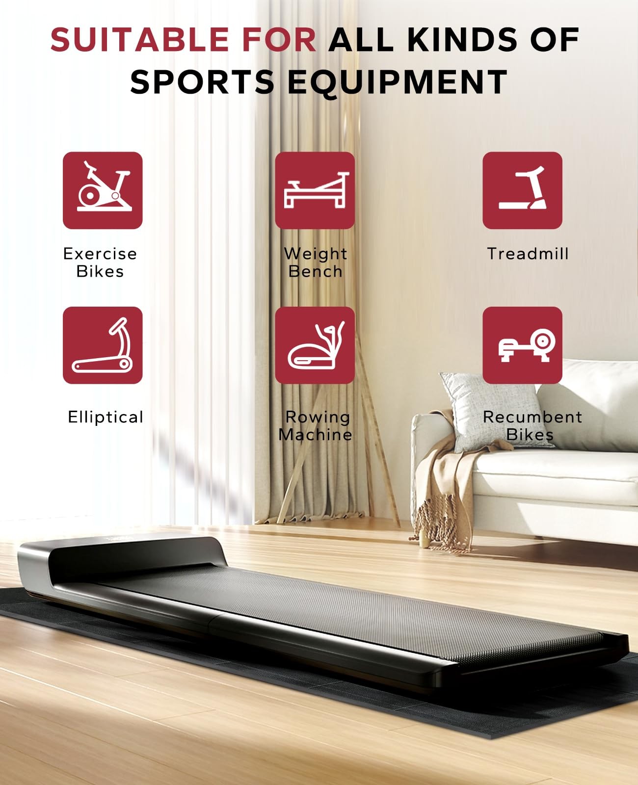 HAPBEAR Treadmill Mat – 68&Prime;x24&Prime;x1/5&Prime; Thick 68&Prime;L x 24&Prime;W x 0.2&Prime;Th, Black