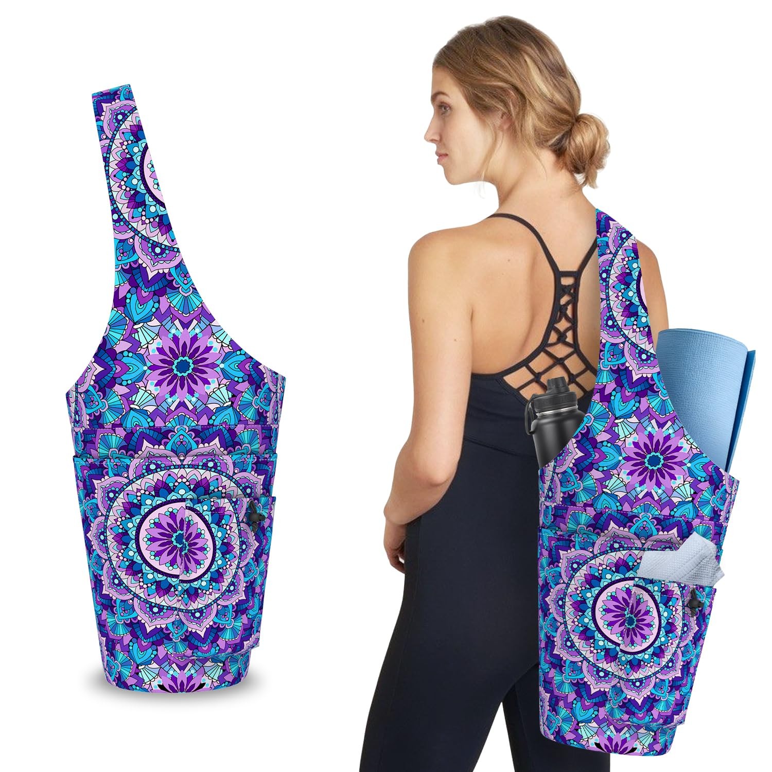 Mandala Yoga Mat Bag Large Waterproof Zipper Drawstring Pocket Carrier Holder