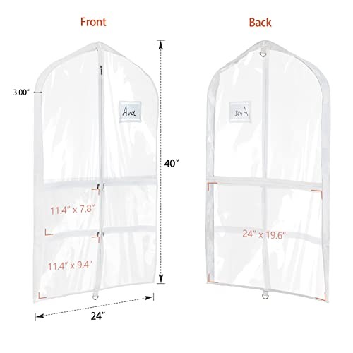 Clear PVC Dance Costume Bags Garment Bag 40 Inch for Dance 1 Pack Clear White