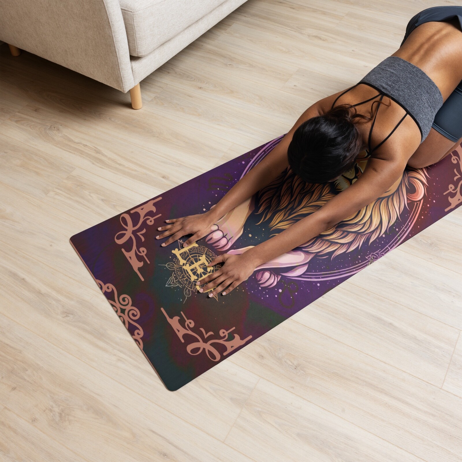 LEO Zodiac Yoga Mat with Strap PERSONALIZED Gift Meditation Decor Astrology Gift