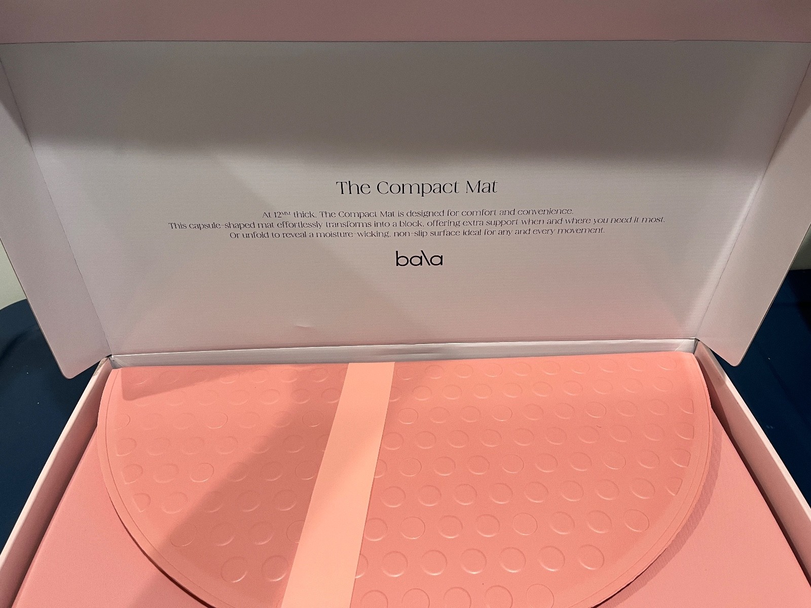 Bala The Compact Mat, Blush, Foldable 12mm Thick Yoga Mat, 68&Prime; X 24&Prime;