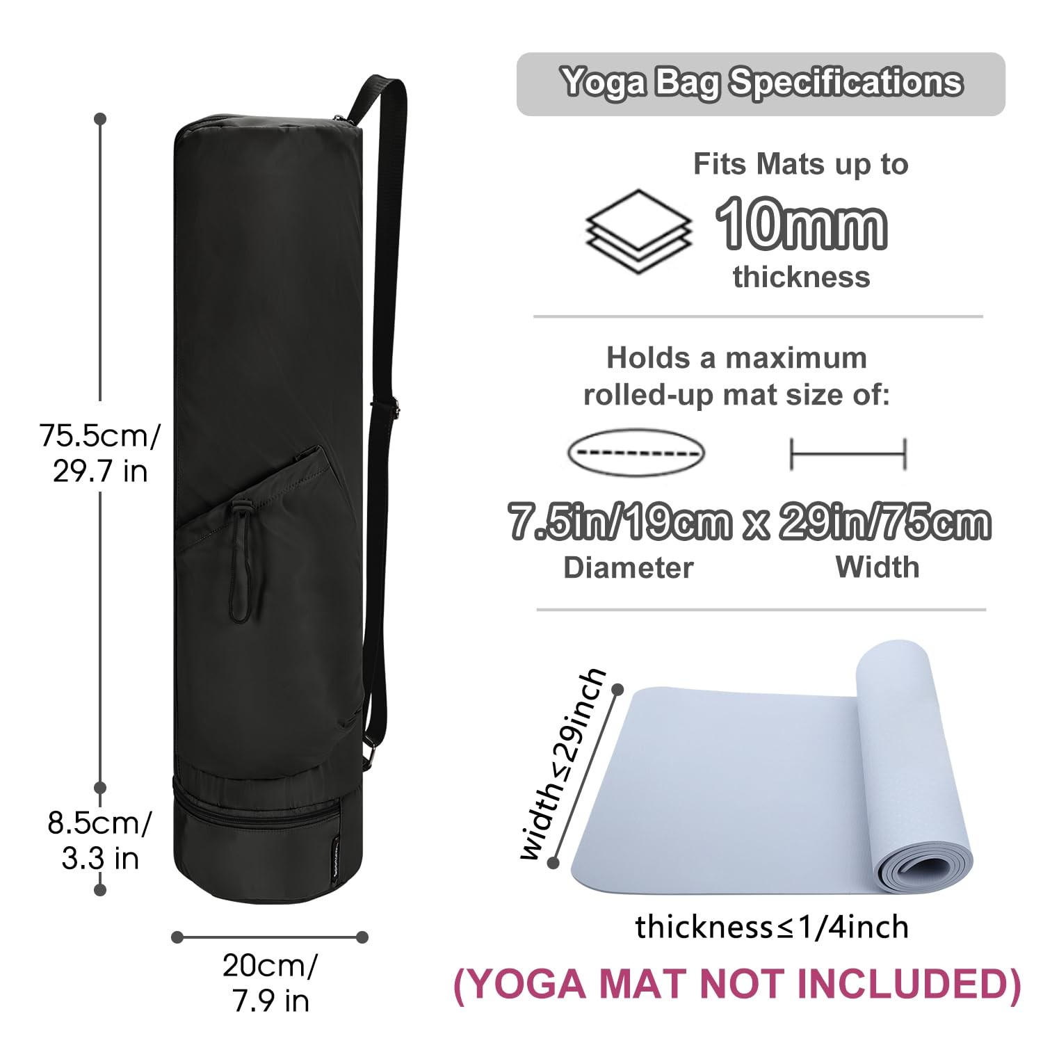 Yoga Mat Bag, Full Zip Cargo Yoga Mat Carrier Bag with Drawstring Water Bottl…