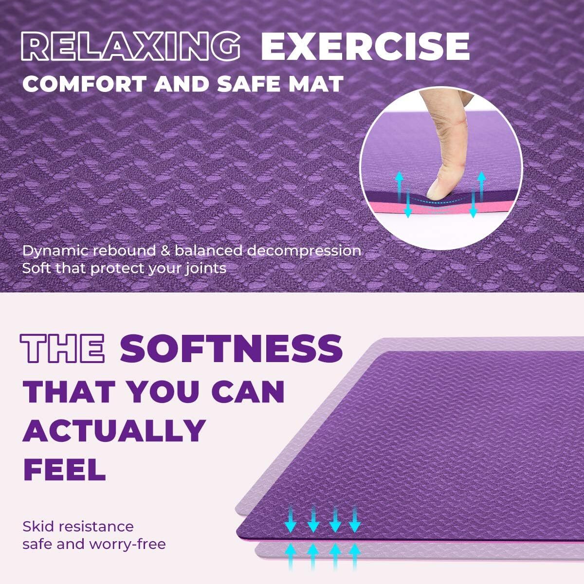 Tikaton TPE Yoga Mat Non Slip Lasting Rebound Mat Bothside Exercise Workout Mat