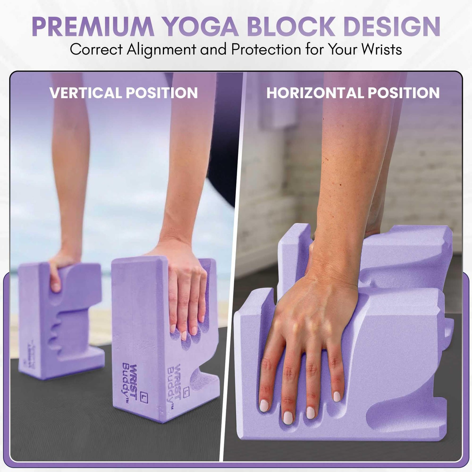 WRISTBuddy® Yoga Blocks 2-Pack (Left + Right) — Ergonomic, 9x6x4 IN, Lavender