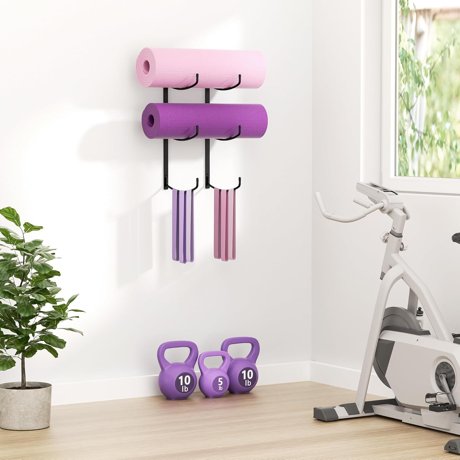 Yoga Mat Holder Wall Mount, 3-Tier Storage Rack for Yoga Mat, Foam Roller, Block