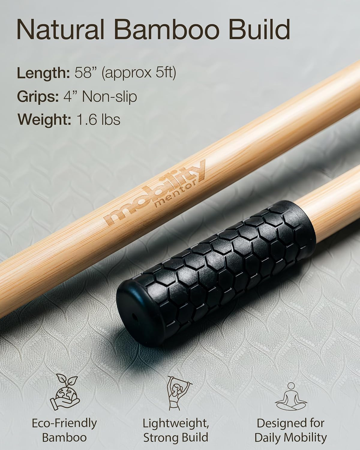 5Ft Bamboo Stretching Stick for Mobility with Video Tutorials