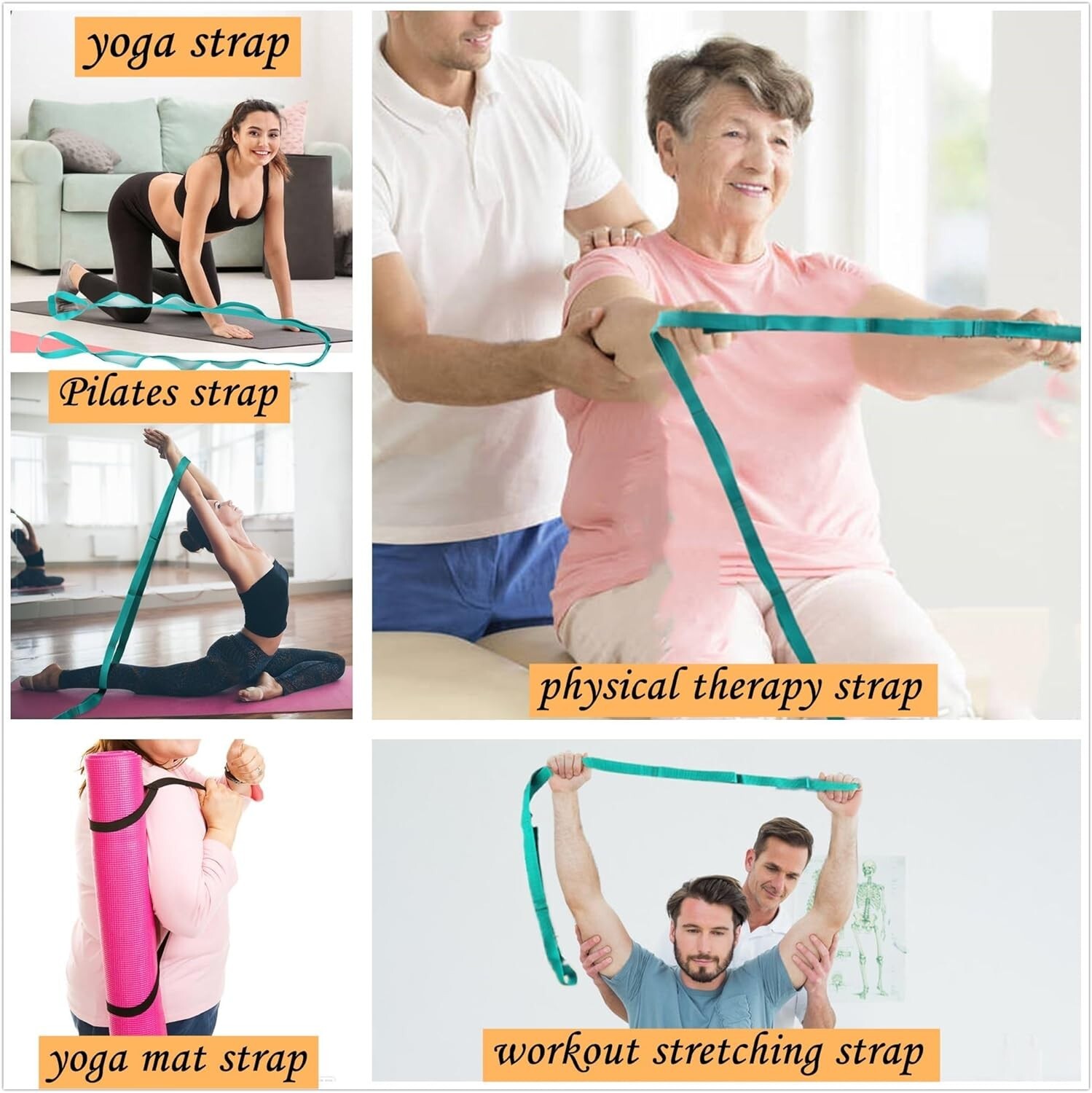 Stretching Strap Yoga Strap Physical Therapy for Home Workout, Exercise, Pilates