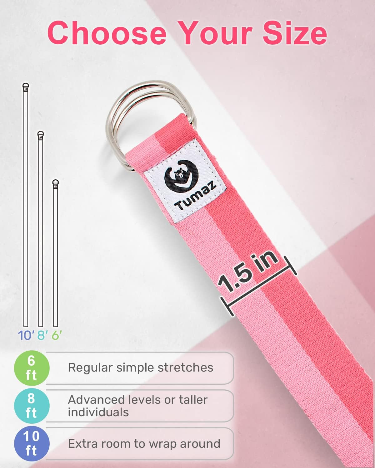 Yoga Strap/Stretch Bands [15+ Colors, 6/8/10 Feet Options] with Extra Safe Adjus