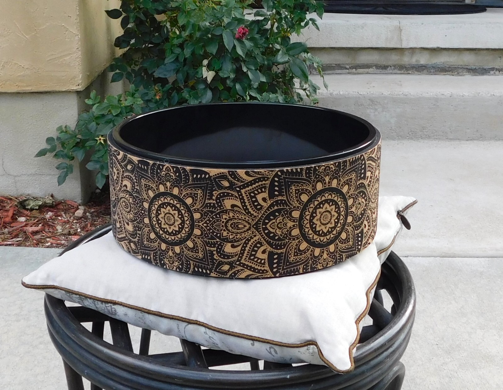 Cork Yoga Wheel by Yoga Design Lab (12.6 diameter), mandala black, New