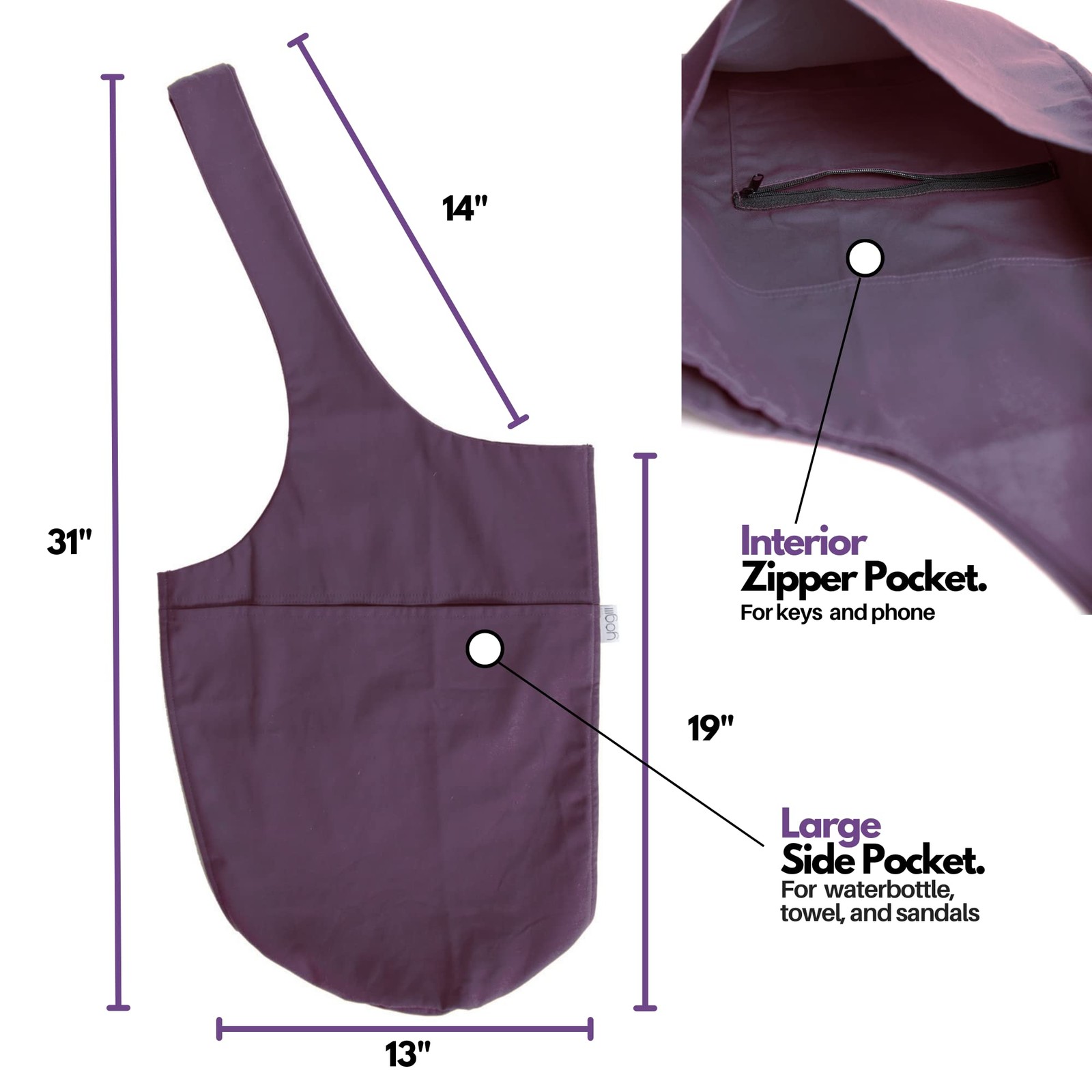 Yogiiitote Original Yoga Mat Bag Carrier Imperial Purple Stylish Durable Design