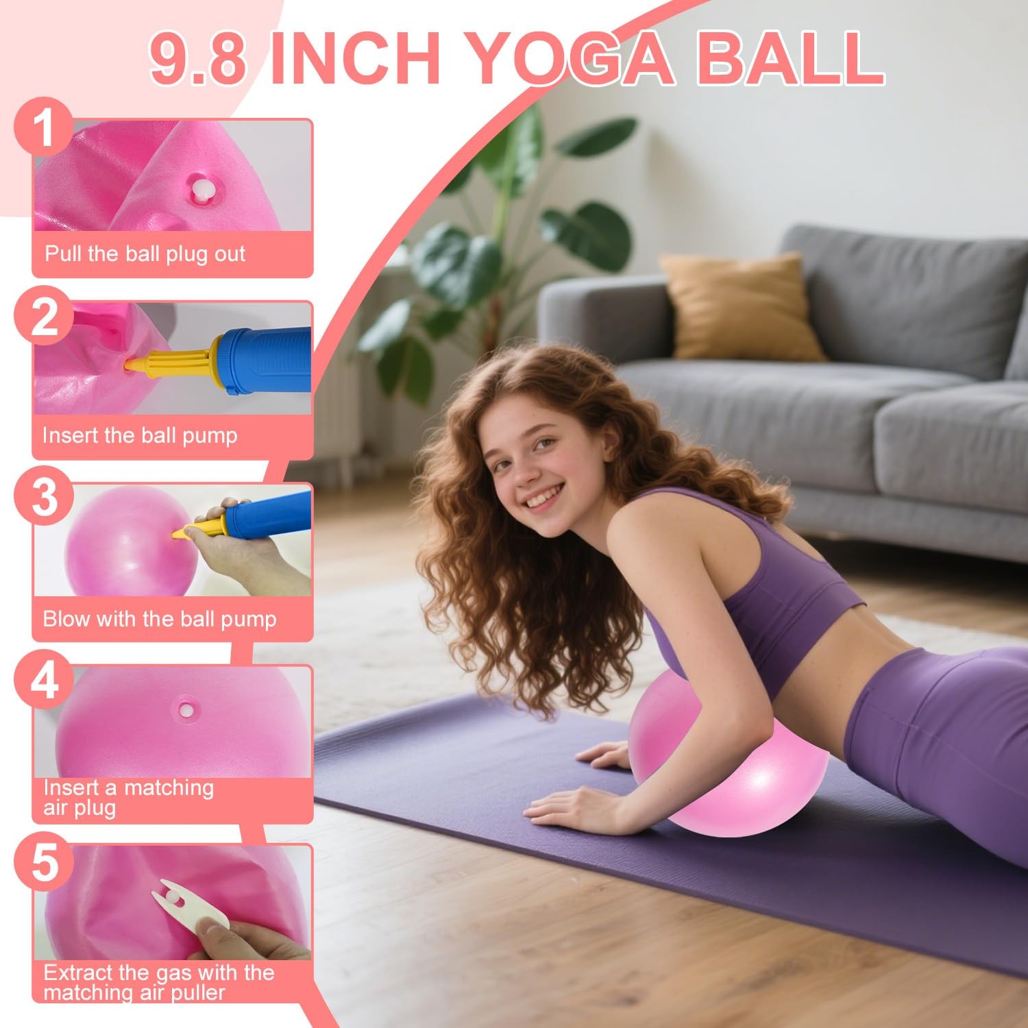 LENGAMPLAY Pilates Ring Set with Resistance Bands– Anti-Slip Magic Pink