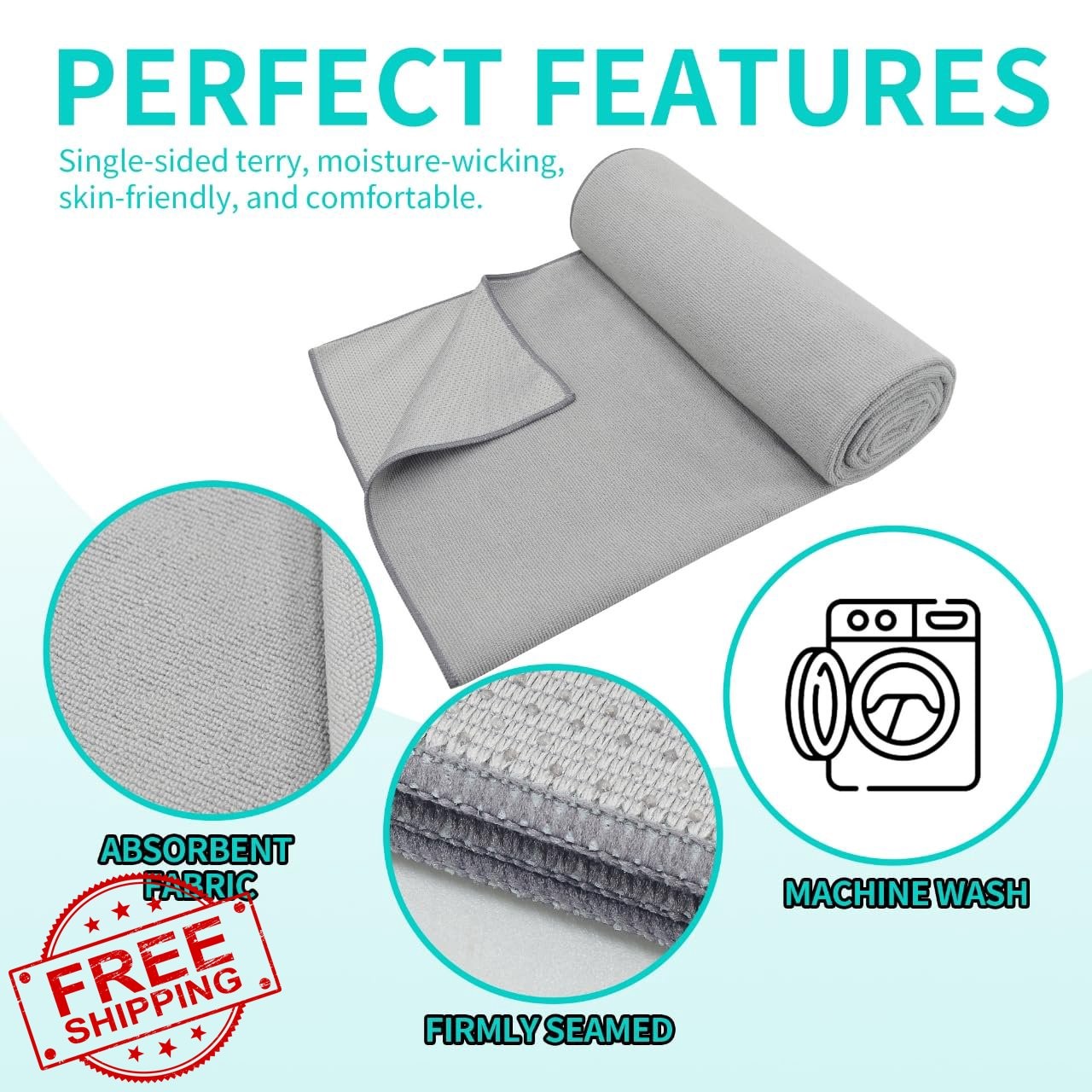IFWIND 2 Yoga Mat Towels Light Gray Dark Gray