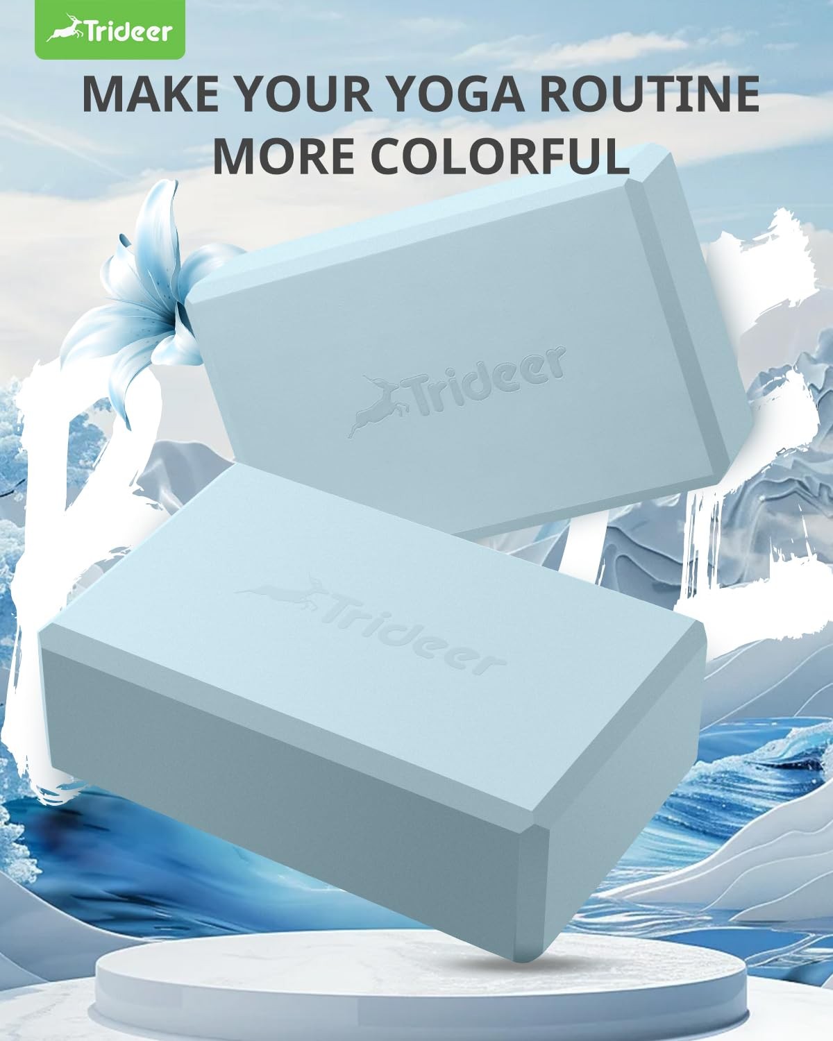 Trideer Yoga Block, Soft Non-Slip Surface Premium Foam Light Blue-2 Pack