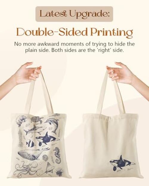 Aesthetic Tote Bag for Girls – with Magnetic Buckle and Zipper Inner Sea Fish