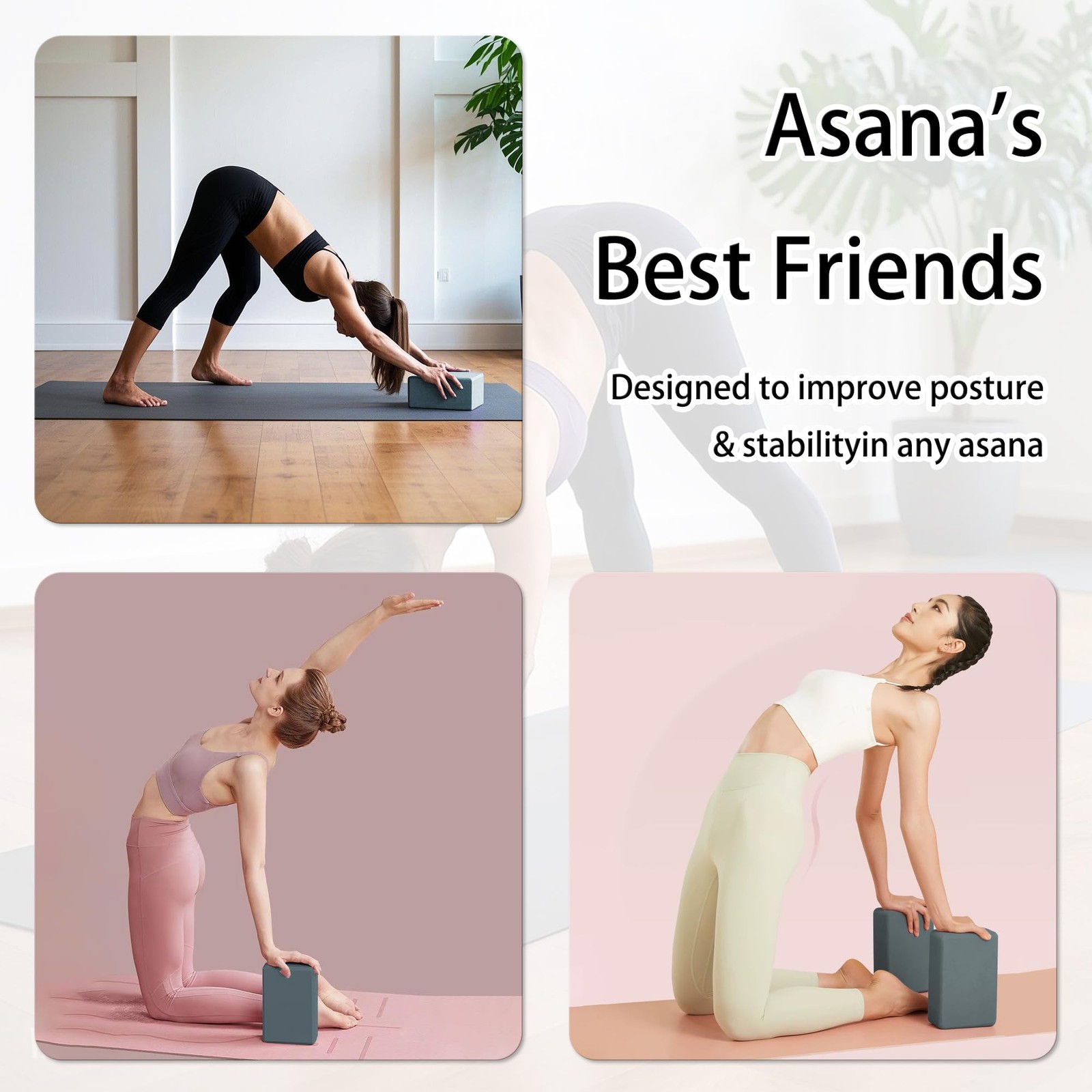 SAMTKA 2 Yoga Blocks Supportive Accessories including 2 Knee Pads, 2 L, Grey