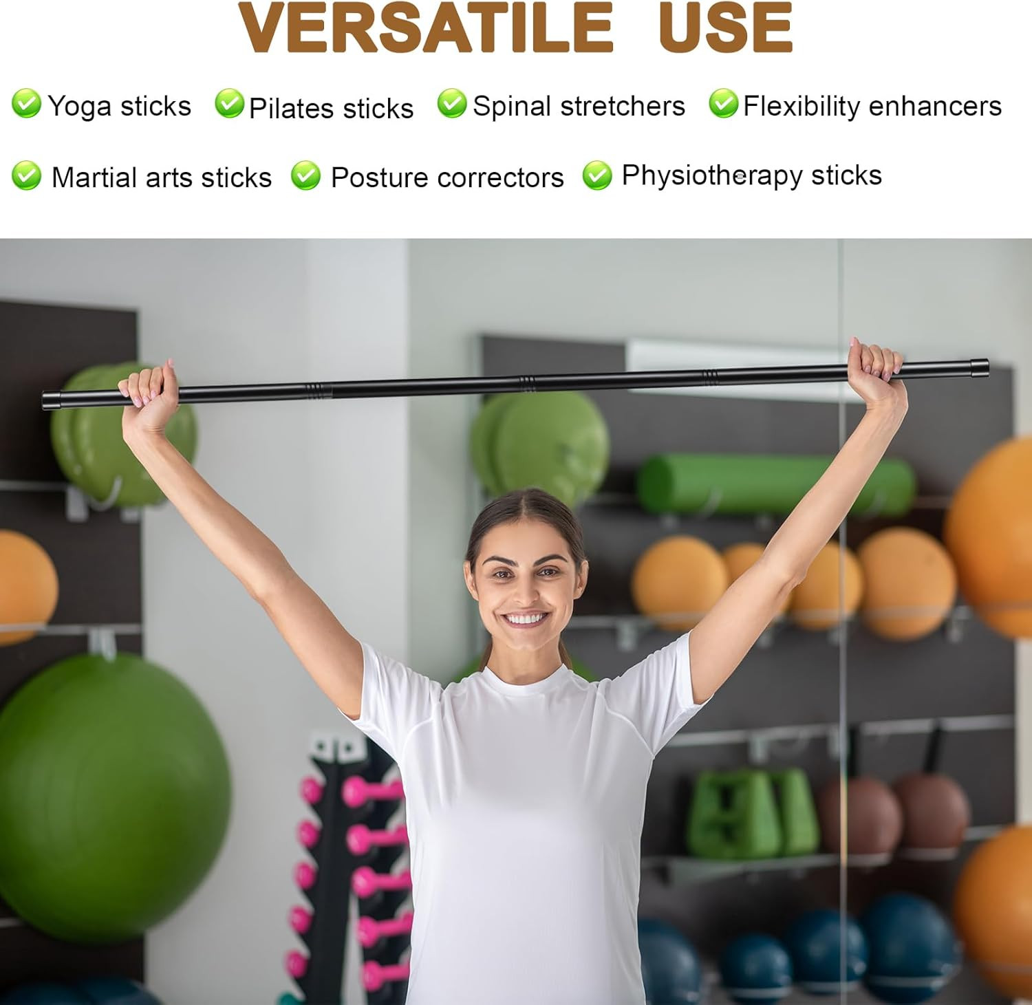 6 Set 5Ft Adjustable Yoga Stick with Non-Slip Rubber Ends