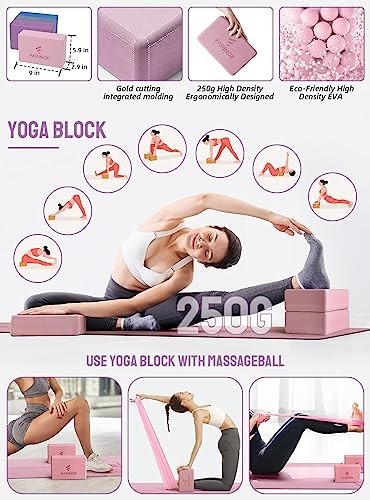 Yoga Mat Set Thick 0.35 Inch High Density Non Slip Mat Strap Blocks Resistance