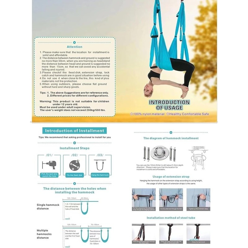 Aerial Yoga Swing Trapeze Inversion Therapy Multi Loop Hanging Strap Fitness New