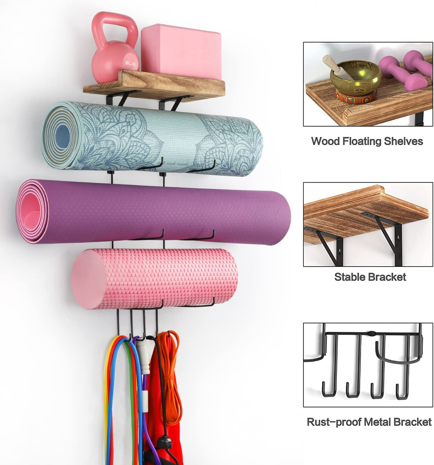 Yoga Mat Holder Accessories Wall Mount Organizer Storage Decor Foam Roller