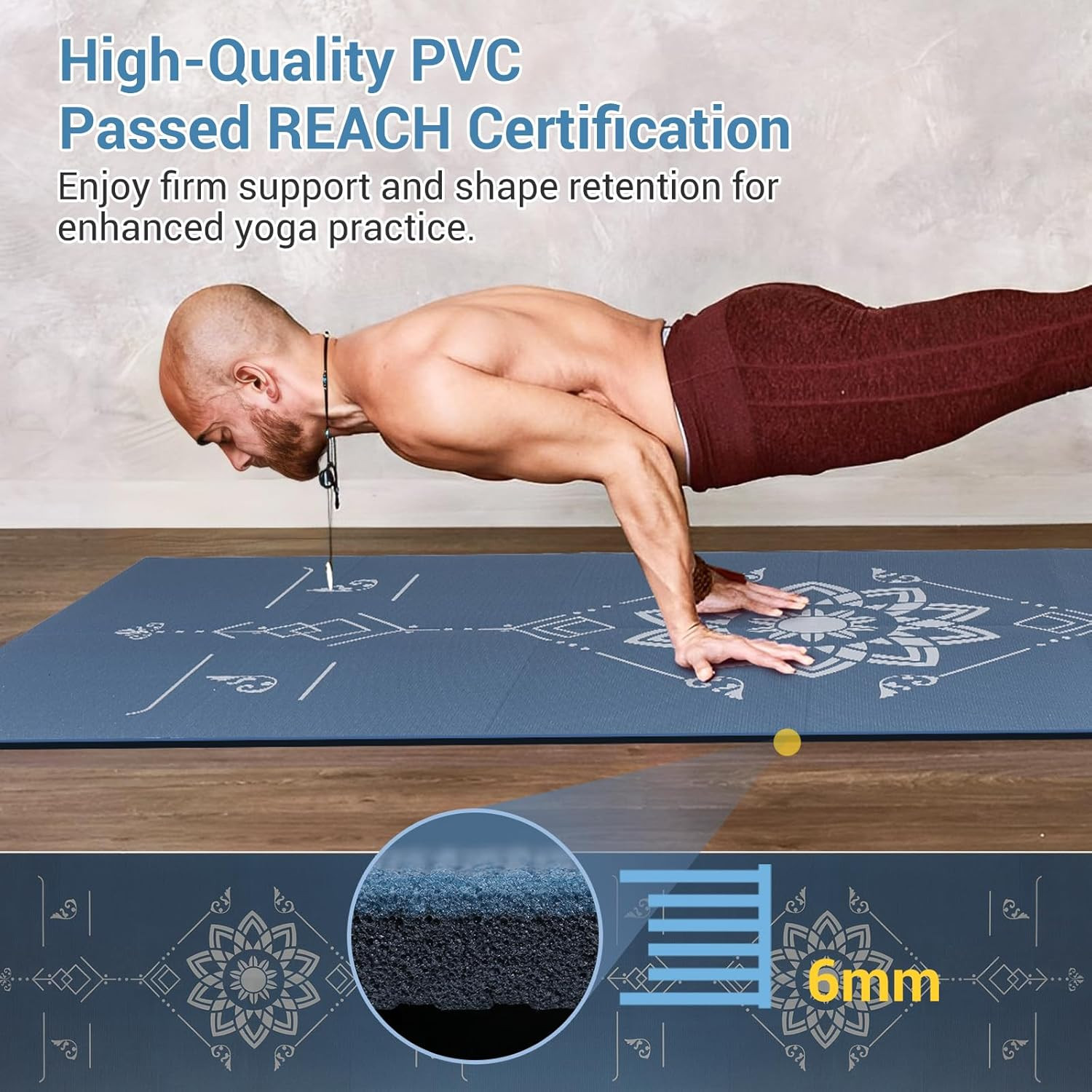 Folding Yoga Mat, Eco-Friendly PVC Travel Yoga Mat Packable, Double Sided Non-Sl