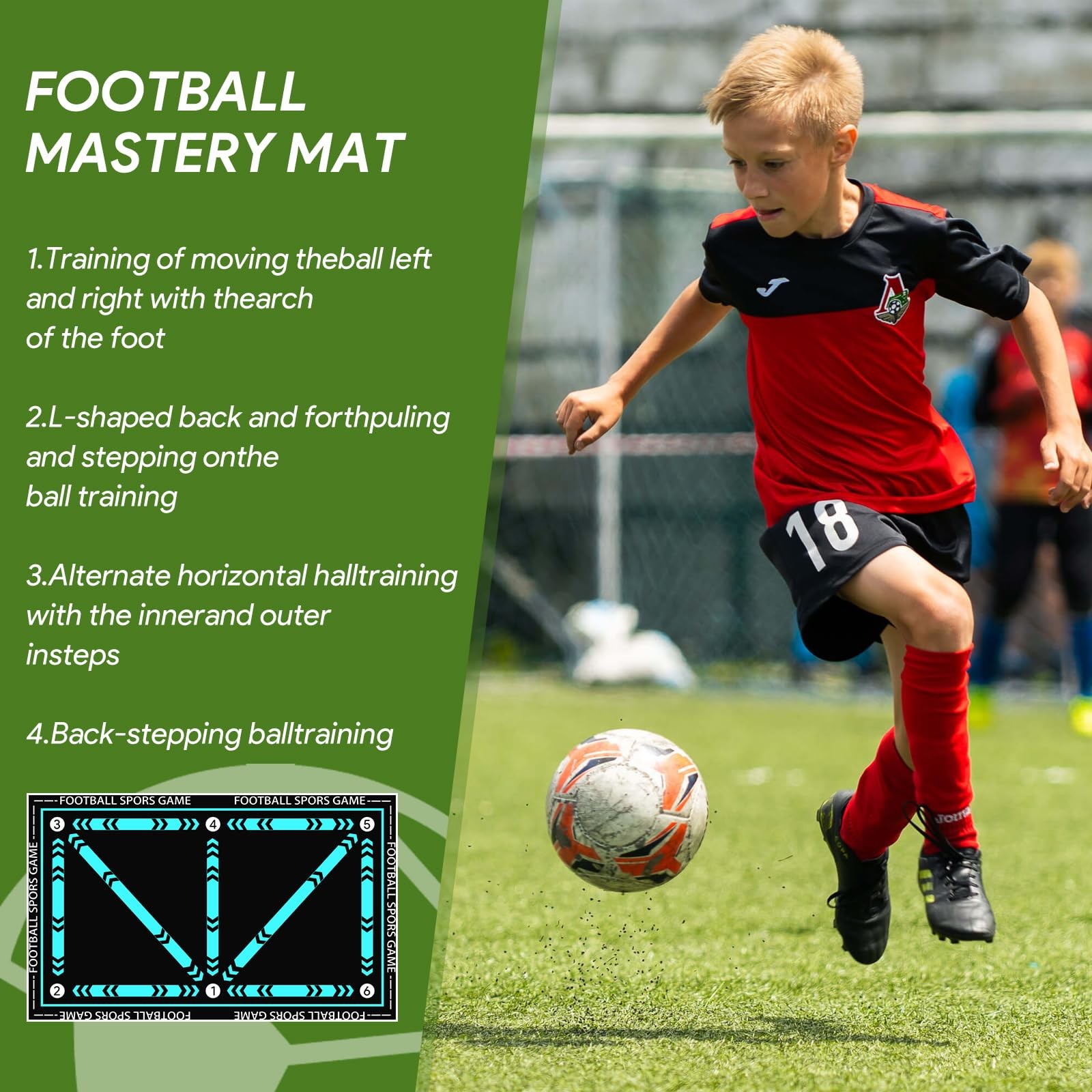 Football Training Mat, 90 x 60cm Soccer Mat, Non Slip Shock Absorbing Fu…