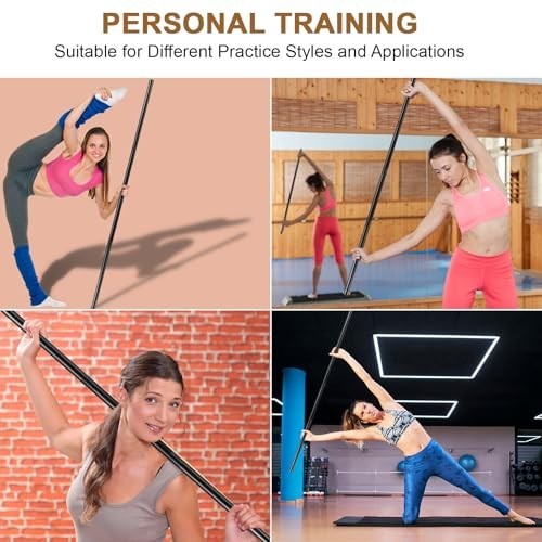 Yoga Stretching Stick Set 5ft Adjustable Black Non-Slip Ends
