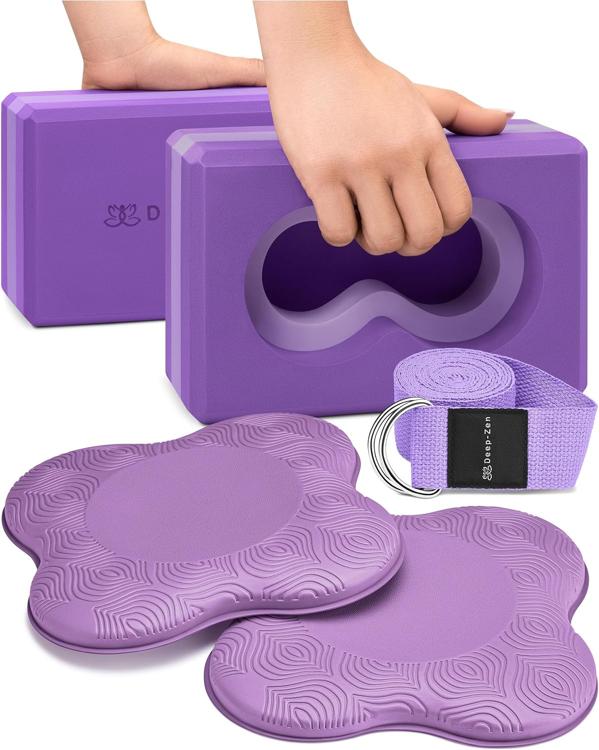 Deep-Zen® Yoga Blocks Wrist Support; Yoga Blocks 2 Pack with Knee Pads and Strap