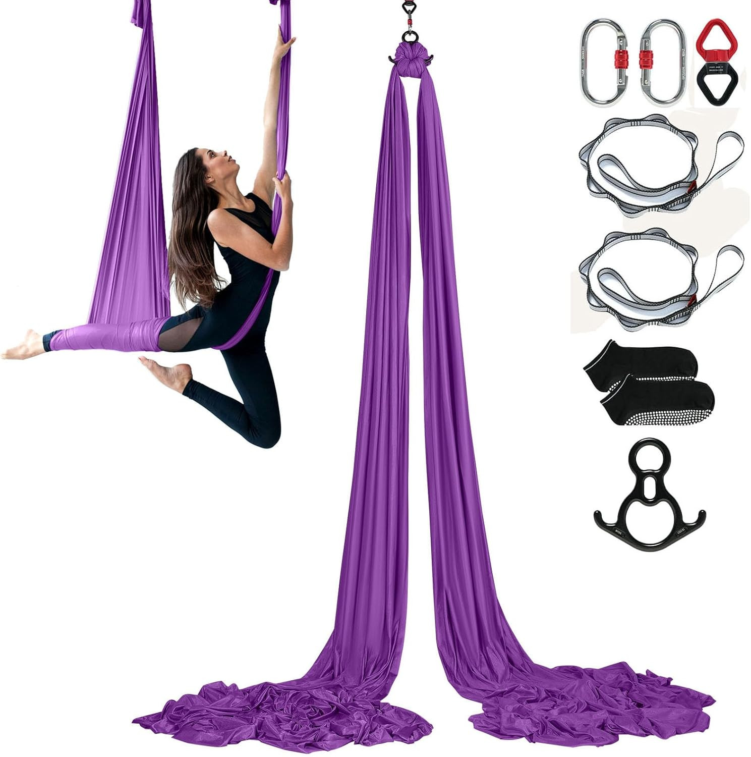 Aerial Silk & Yoga Swing, Aerial Yoga Hammock Kit with 100Gsm Nylon Fabric, Full